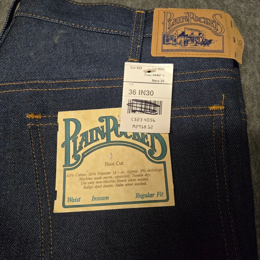 Vintage JC Penny Plain Pockets Boot Cut Jeans Mens 36x30 Blue Denim Raw NWT